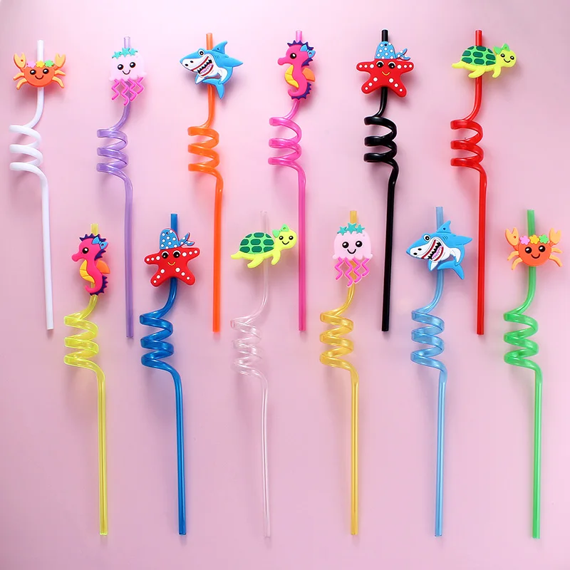 12pcs Straw Sea Animals Straw Reusable for Milk Water Drinking Straws for Family Gatherings Kids Birthday Party Themed Straws