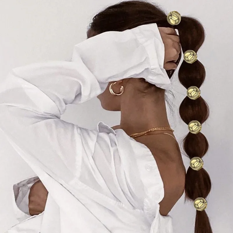 3/6/9pcs Golden Silvery Ball Elastic Headbands Set Korean Ponytail Hair Rings Elegant Party Casual Hairstyles for Women Girls