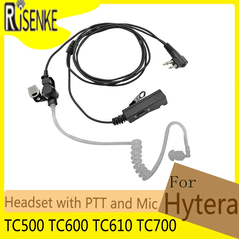 RISNEKE Earpiece for Hytera TC500 TC600 TC610 TC700 Two Way Radio Walkie Talkie Accessories Headset Earphone with PTT and Mic radio digital walkie talkie earpiece g shape headset earhook earphone for hytera phone bp510 ap58 bp uhf nc602