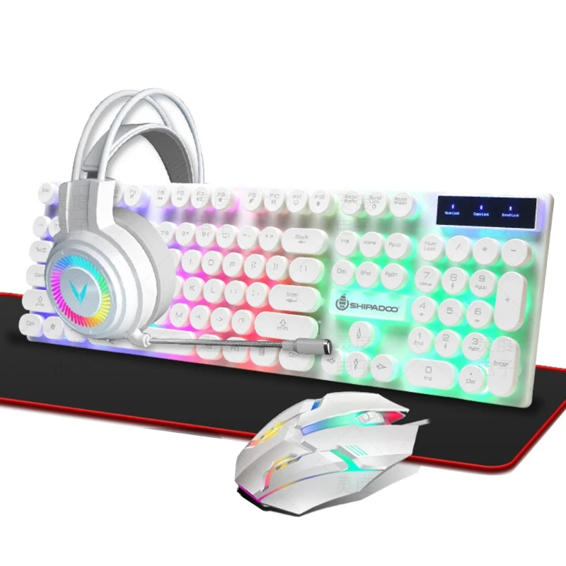 Rgb Cor Mudando Mouse Fone de Ouvido Teclado Almofada do Mouse Multimídia Arco-íris Retroiluminado T8wc