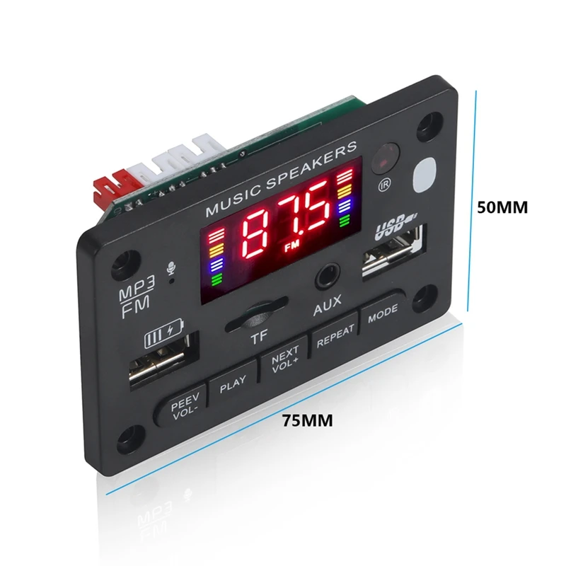 자동차 앰프 FM 라디오 모듈 지지대 TF USB AUX 핸즈프리 통화 레코드, 블루투스 5.0 MP3 플레이어 디코더 보드, 12V, 2X40W