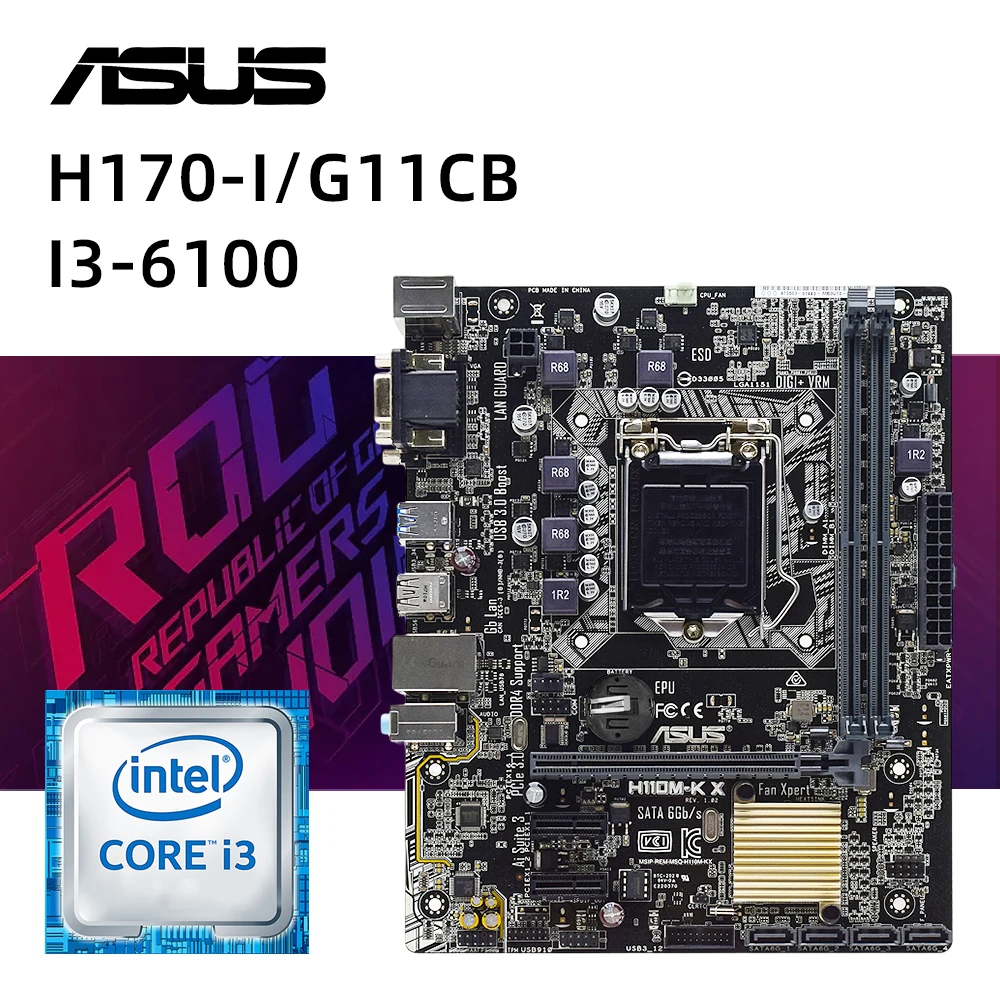 

ASUS H170-I/G11CB + I3 6100 cpu LGA 1151 Motherboard kit DDR4x2 32GB Intel H170 Motherboard USB3.0 Micro ATX