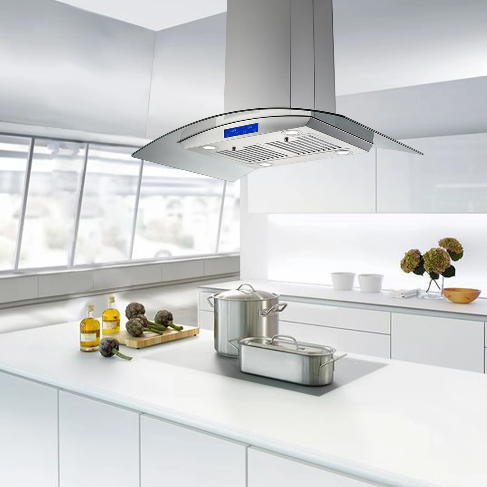 36 inch Island Type 900 CFM Permanent Filters Led Bulbs Touch Button Range Hood USGI0290B
