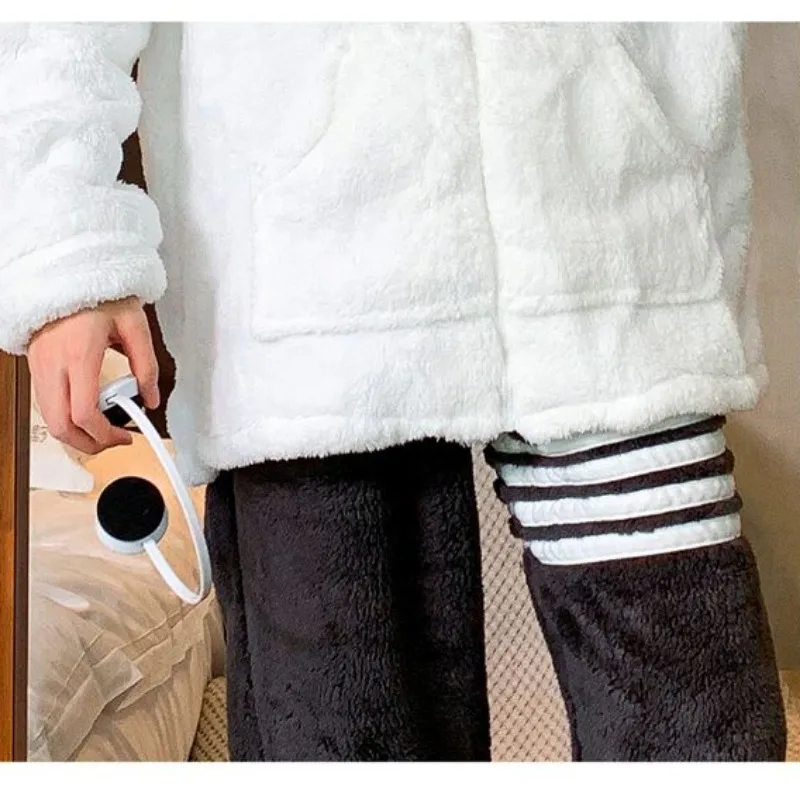 2024 New Pajamas Men's Winter Coral Fleece Thickened Loungewear Junior Sleepwear Stand Collar Zipper Homewear Two-Piece Set