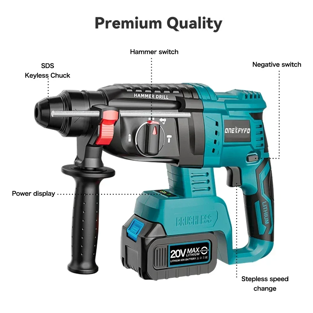 Brushless Electric Hammer Impact Rotary Drill Cordless Screwdriver Rechargeable large Torque Power Tools For Makita 18V Battery 2