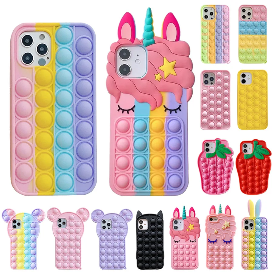 

Personalized Unicorn Decompression Mobile Phone Cases for iPhone 11 Smartphone Rainbow 3D Cartoon Soft Shell XR Protective Case