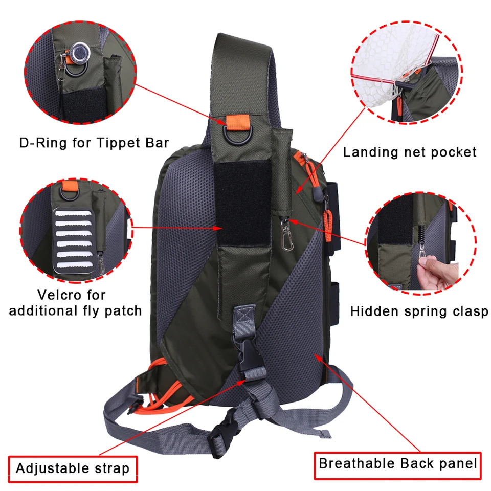 Sac à Bandoulière Kylebooker Pour Pêche à La Truite - Polyester Résistant, Poches Multiples - Vert