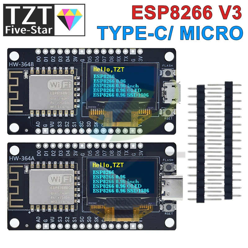 Макетная плата TZT NodeMCU ESP8266 с OLED-дисплеем 0,96 дюйма, системный блок USB CH340G для Arduino/Micropython