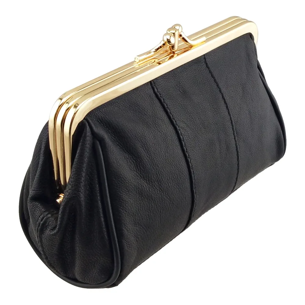 Women Sheepskin Coin Purse Genuine Leather Card Holder Small Wallet Girls Metal Frame Change Money Bag coin purse women wallet card wallet coin wallet card holders
