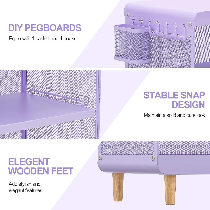 Night Stand,Cute End Table with Storage Drawer,Kids Nightstand for Bedroom Furniture,Bedside Table Small Purple 5