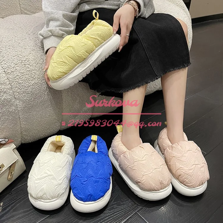 

2022New Winter Women Shoes Cotton Shoes Warm Korean Casual Plush Shoes Round Toe Flat Shoes Slip On Gift Muffin Shoes Mid Heel