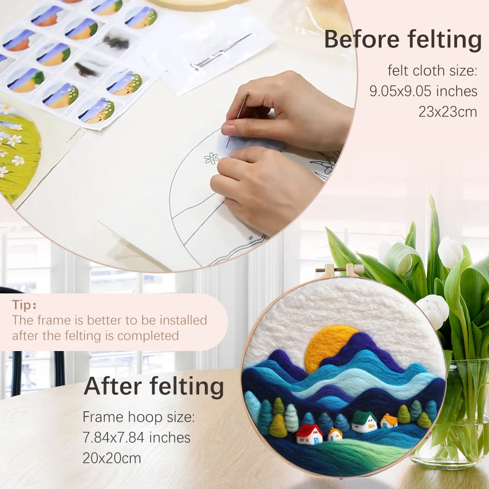 PhotoCustom Wool Painting Funny Wool Needle Felt Kit Handmade DIY Wool Felting Paint Embroidery Starry Sky Landscape Decor New