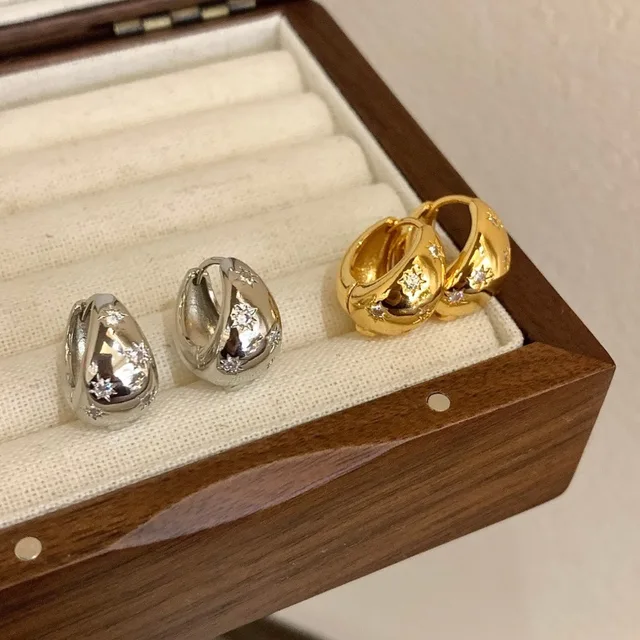 Boucles d'oreilles créoles vintage CZ pour femme, tendance, épaisses, rondes, pendantes, bijoux quotidiens scintillants, cadeau pour elle