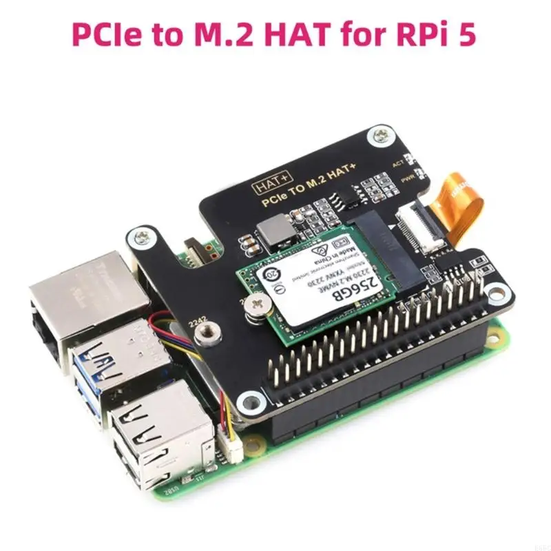 E65C For Pi 5 PCIe to M.2 HAT NVME High Speed Expansion Board with 16Pin Cable GPIO Header Support Active Cooling for RPI 5