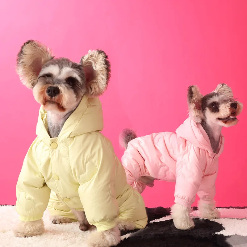 

Одежда для собак, теплый зимний комбинезон с 90 перьями, Розовая Желтая Женская куртка для маленьких французских бульдогов, костюм оптом и в розницу