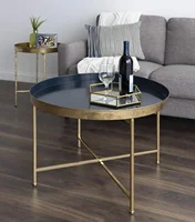 Kate & Laurel Celia Modern Glam Round Coffee Table, 28.25" x 28.25" x 19", Navy Blue & Gold Leaf,Chic Sophisticated Accent Table 2