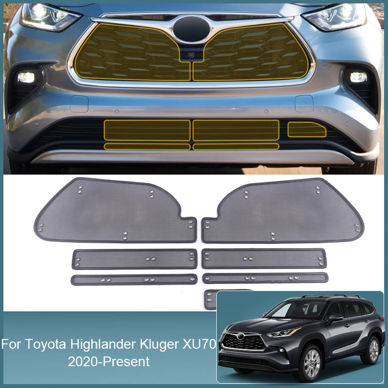 

Stainless Steel Car Insect Screening Mesh Front Grille Insert Net Styling For TOYOTA Highlander Kluger XU70 2020-2025Accessories