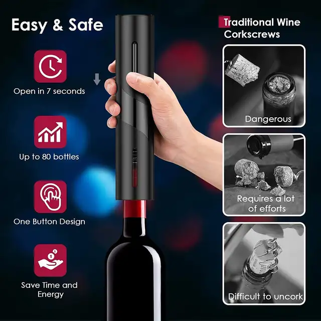 Apribottiglie elettrici per vino rosso Cavatappi automatico Apribottiglie per vino rosso Taglierina per fogli Accessori da cucina Gadget Apribottiglie 2