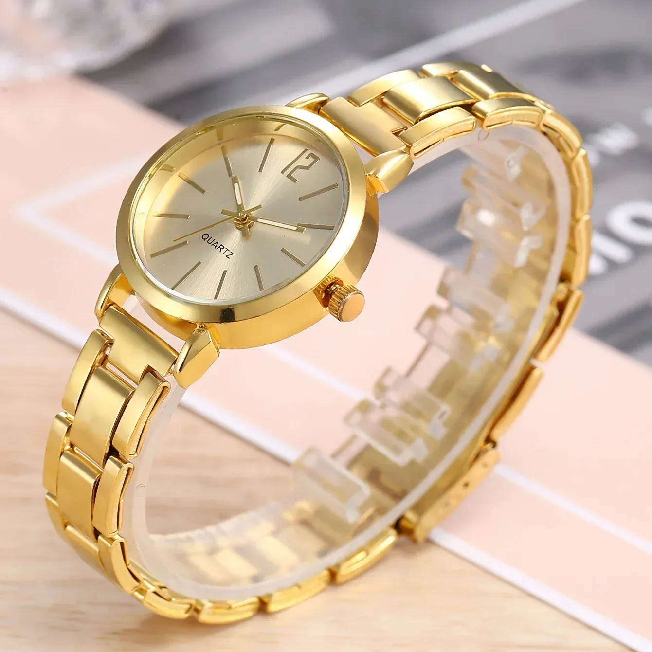 Ladies Fashion Simple Digital Alloy with Quartz Watch Bracelet 2pcs Set Luxury Women Simple Dial Ladies Watches Reloj Mujer 6