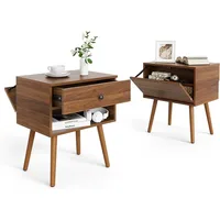 Hidden Compartment Nightstands, Mid Century Modern Concealment Furniture, Bedside Table with Wood Legs, End Table 1
