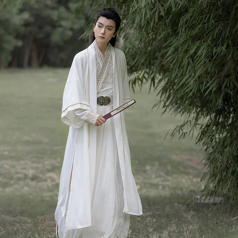 

White Chinese Hanfu Song-style embroidery warrior long sleeve length length ethnic ancient costume youth play costume