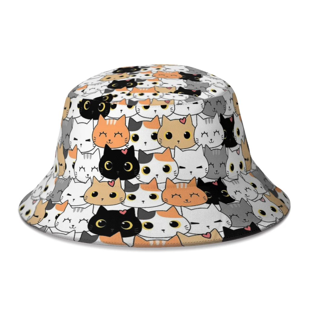 2022 New Summer Kawaii Cats Bucket Hats Per Unisex Outdoor Travel Pieghevole Bob Fisherman Hats Girls Boys Panama