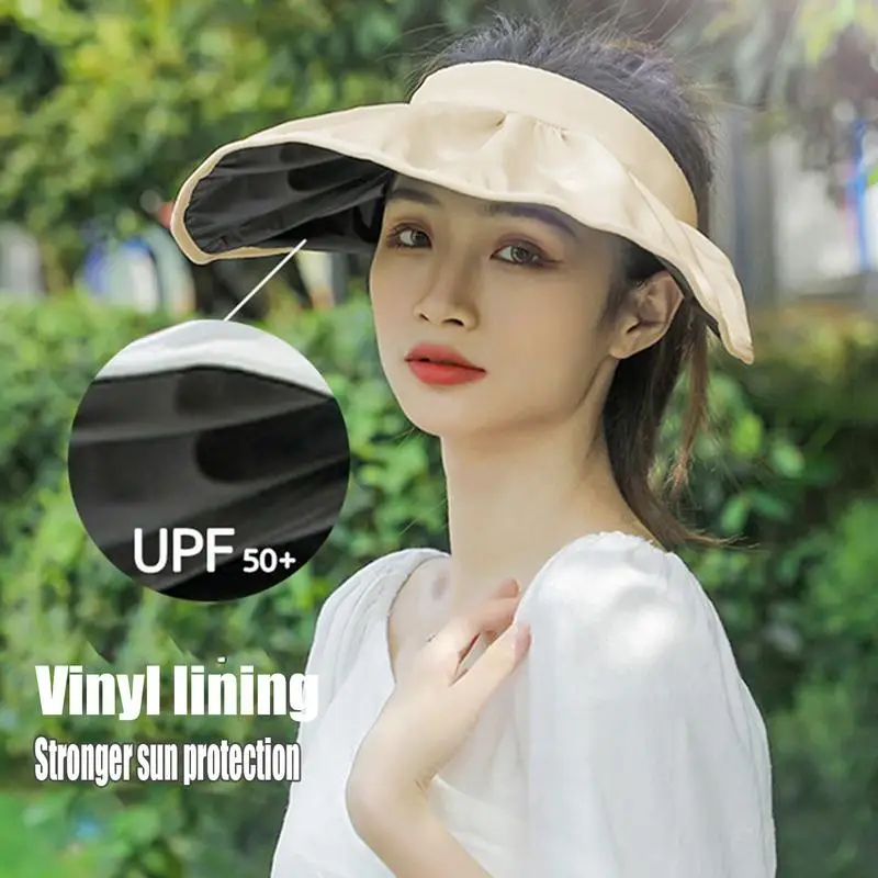 

2024 Summer Shell Sunshade Soft Foldable Hats Women Outdoor Beach Wide Brim Visor Caps UV Protection Dual Use Hair Hoop Sun Hats