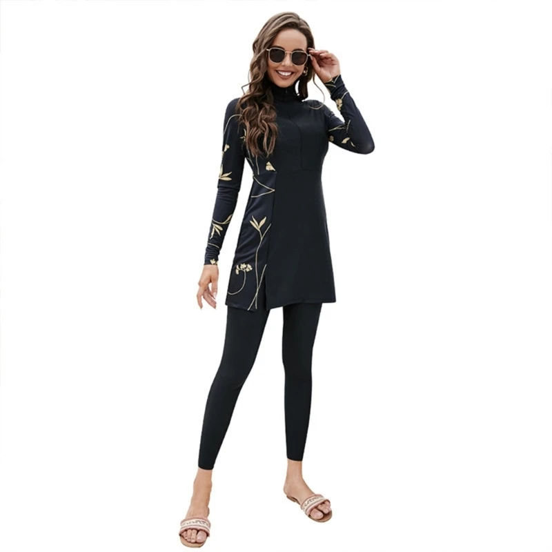 Costume Da Bagno Musulmano Modesto Da Donna Costumi Da Bagno A Copertura Totale Costumi Da Bagno Islamici Da Donna Stampati Pantaloni A Maniche Lunghe