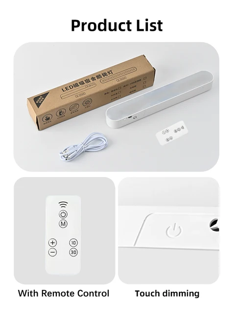Nachtlampje lampe LED pour armoire avec télécommande, 3 couleurs de réglage de luminosité, veilleuse avec chargeur USB, lampe magnétique pour armoire à côté du lit, armoire 6