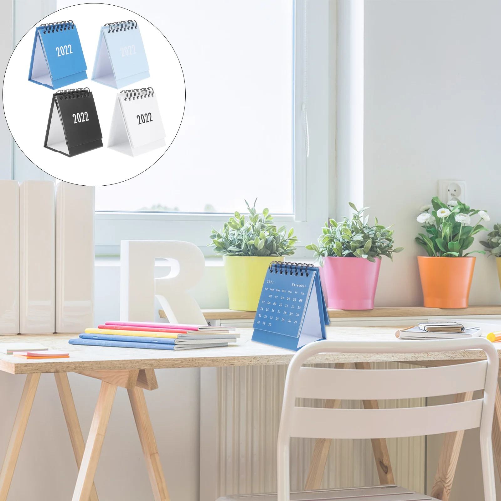 

4Pcs Desk 2022 Calendars The Year of Paper Tabletop Twin- Wire Binding Note Calendars Household and Office Desktop Decor