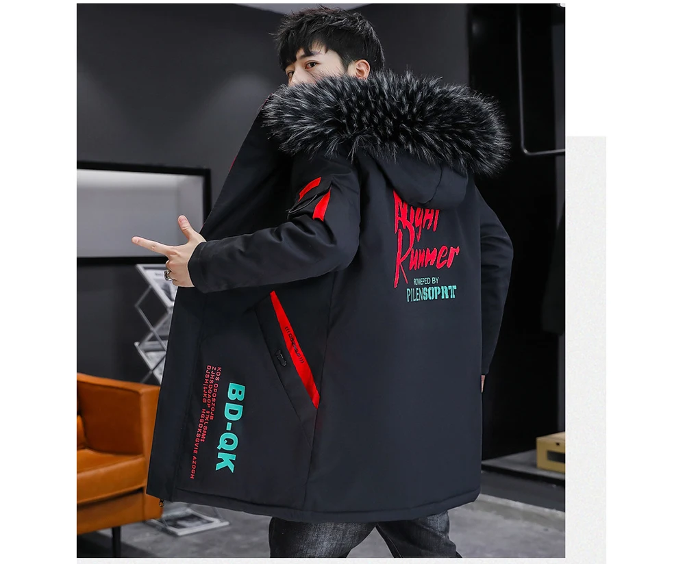 DIMUSI Winter Men's Mid-Long Parkas Coats Male Thermal Hooded Jackets Men Classic Fur Collar Fleece Liner Padded Jacket Clothing