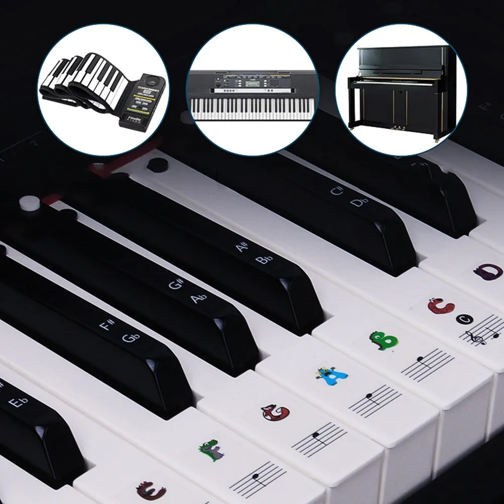 

Transparent Cartoon Piano Keyboard Stickers 54/61/88 Keys Electronic Keyboard Stave Note Sticker For White Keys Children Gifts