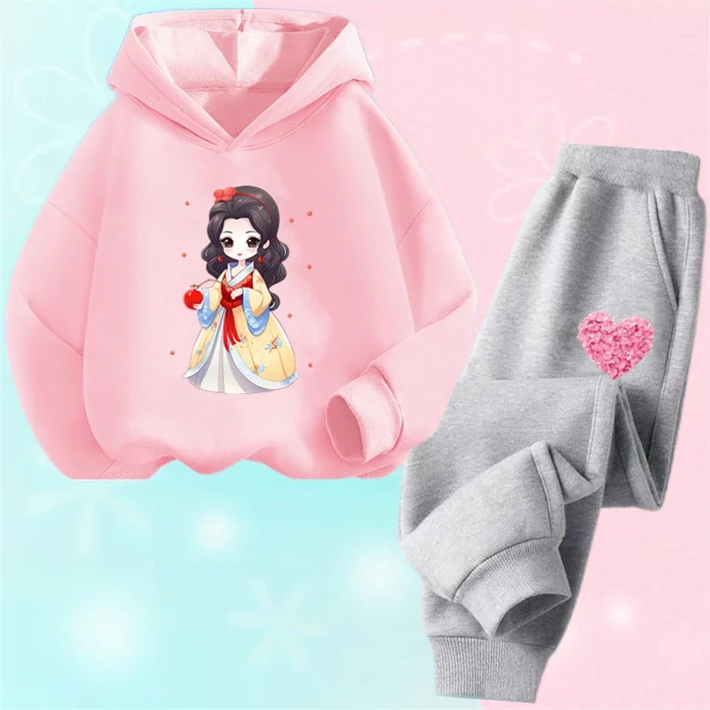 thumbnail image 1 of Conjunto de 2 piezas de sudadera con capucha y pantalones informales para niñas, trajes deportivos para adolescentes, conjuntos de estilo coreano para niños, conjuntos de ropa para bebés bonitos, 1 of 5