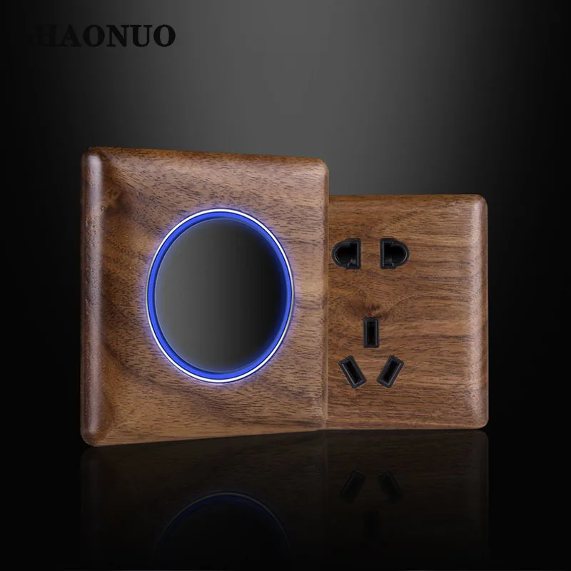 Wall Push Button Switch Walnut Solid Wood Panel 1-4 Gang 2 Way Reset Switch Usb Outlet Eu Socket