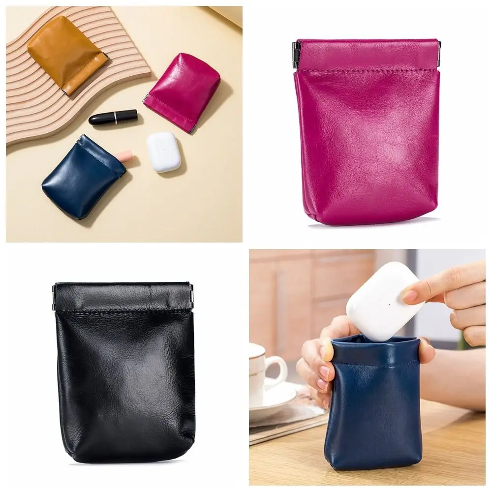 

Solid Color PU Leaf Spring Bag Creative Coin Purse Cosmetic Bag Self-closing Storage Bag Coin Bag Mini Lipstick Bag Outdoor