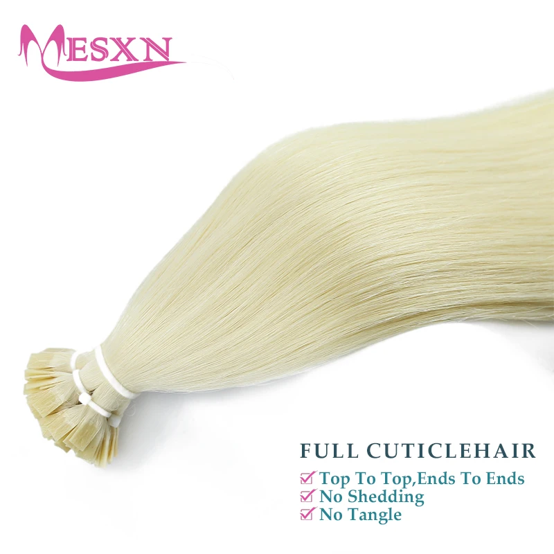 MESXN Extensioni per capelli con punta piatta 100% veri capelli umani Extensioni lisce naturali Colore castano biondo 16-24 pollici 1 g/filo - immagine 3