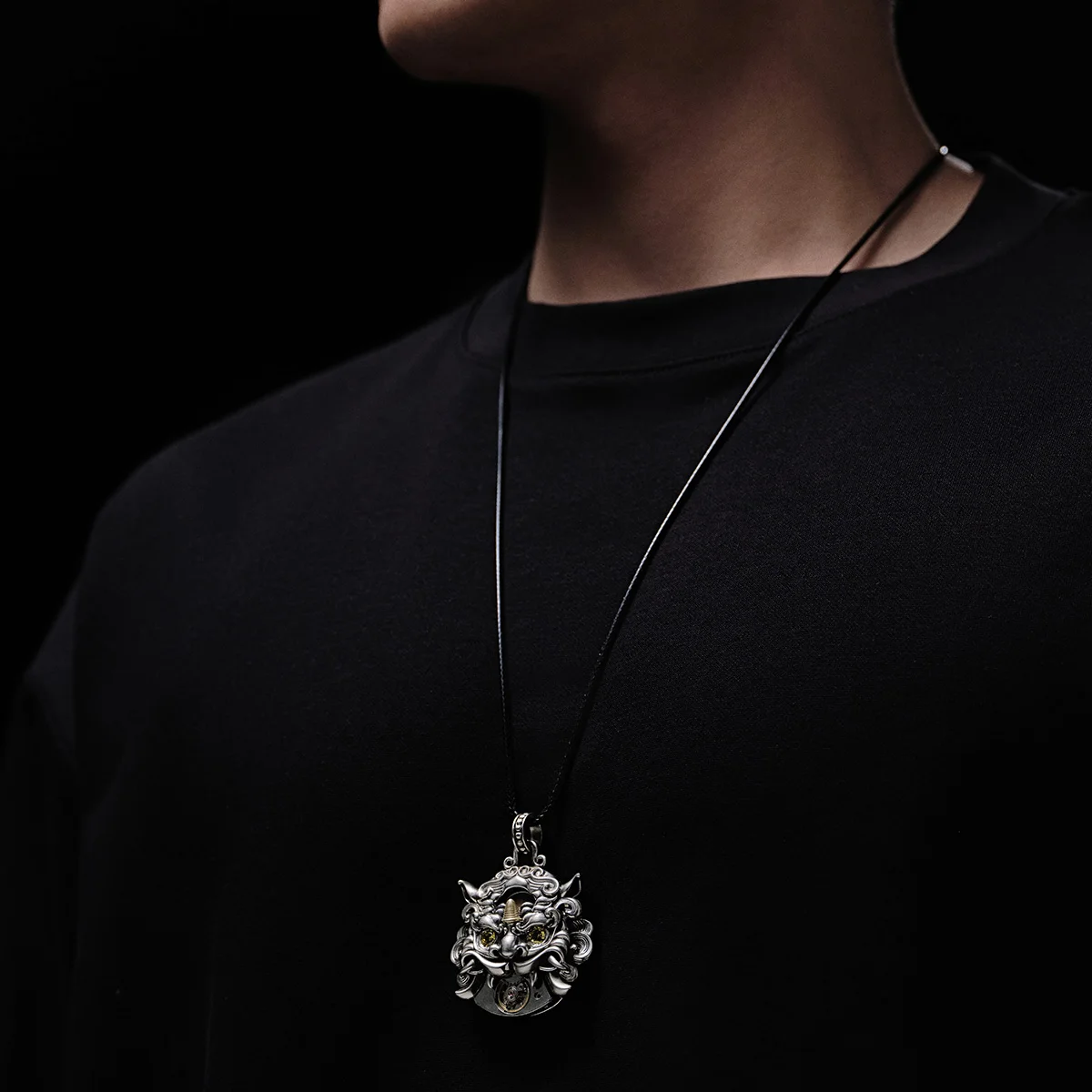 Seagull Fengshui Pixiu Necklace Antique Finish Cooper+Yellow