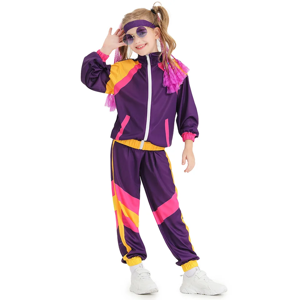 Aomig 80s Hoogte van Mode Shell Pak Kostuum, 80s Mooie Kleding Mannen Vrouwen met Hoofdband Polsbanden, 1980s Disco Mooie Kleding, 80s 90s Outfits Mode Retro Trainingspak voor Halloween Carnaval Feest