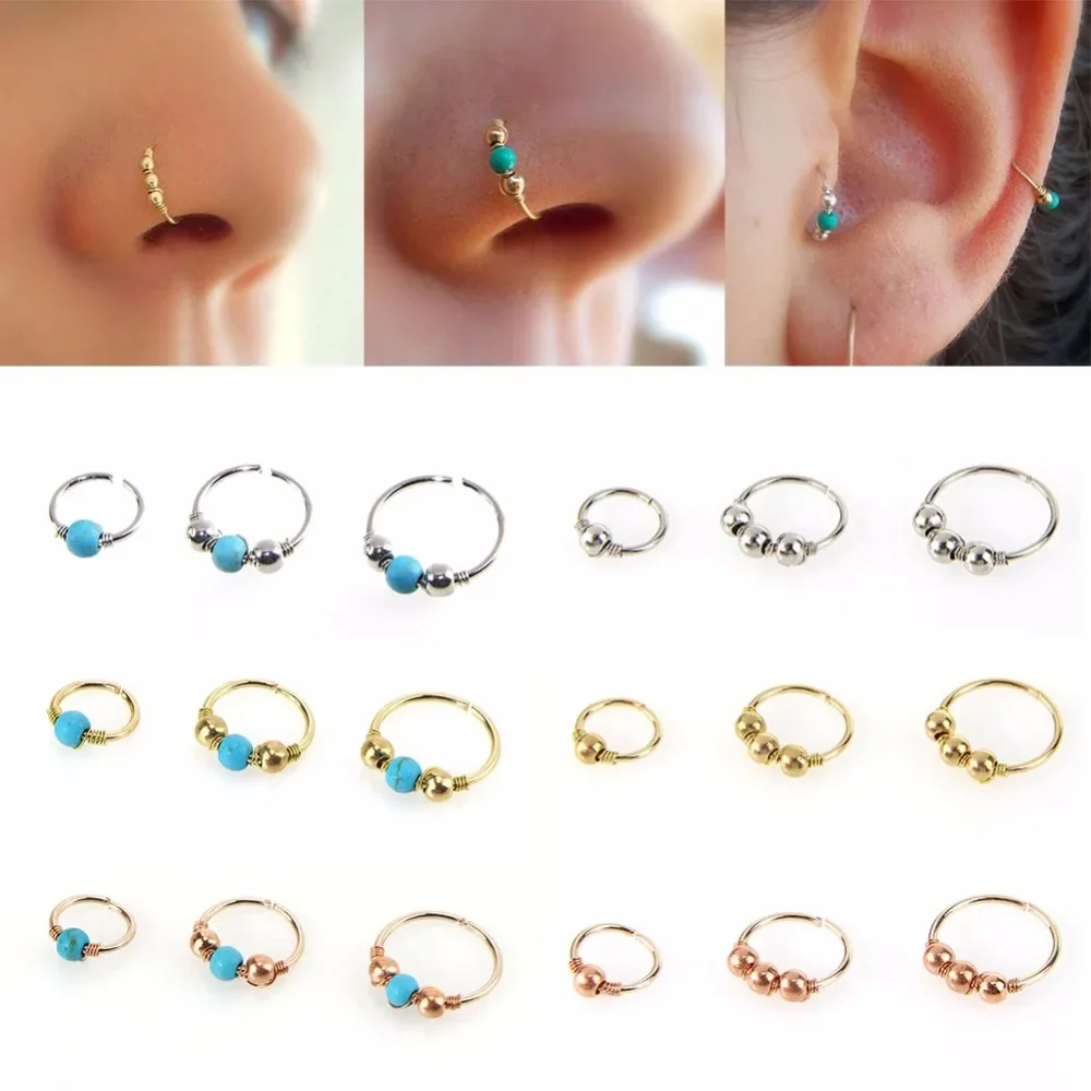 Nose Rings Retro Round Beads 3Pcs/Set 6mm/8mm/10mm Nostril Hoop Body Piercing Jewelry nose rings piercing jewelry body piercing earrings ear piercing jewelry hoop earrings body piercing jewelry body jewelry