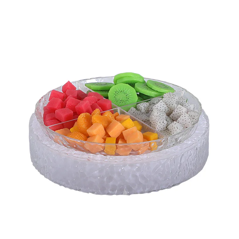 Bar luminous fruit plate translucent ice pattern fruit plate ktv party round square four-grid snack