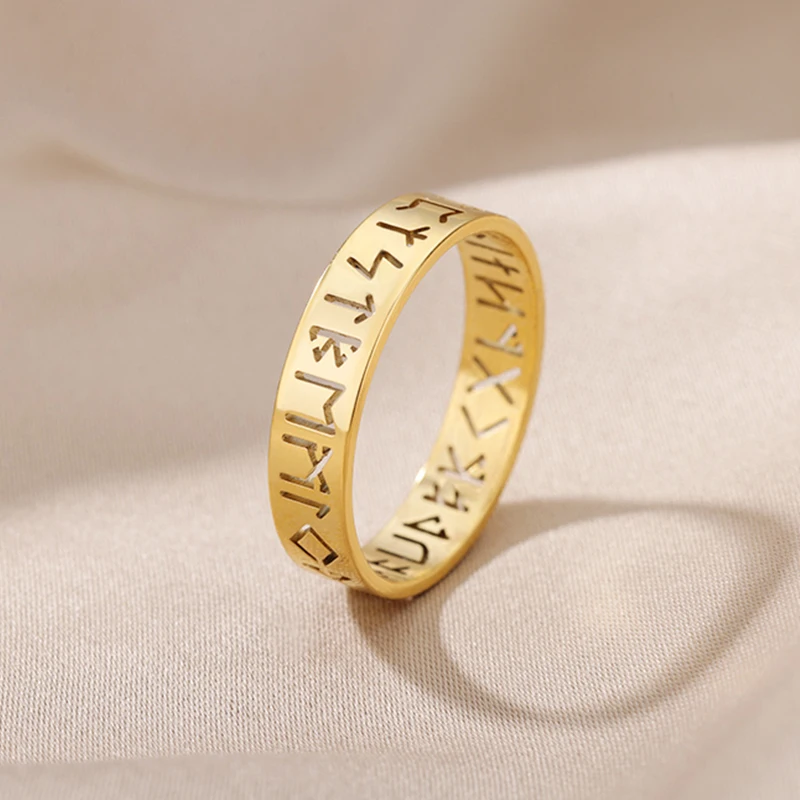 Bagues runes vikings minimalistes pour femmes, bague en acier inoxydable, bijoux de mariage, cadeau de créateur de luxe, document doré