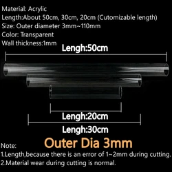 High-Quality Transparent Acrylic Tube - Multi-Purpose Plexiglass Pipe, Various Lengths - 50CM(19.69ft) (Outer Diameter 3mm)