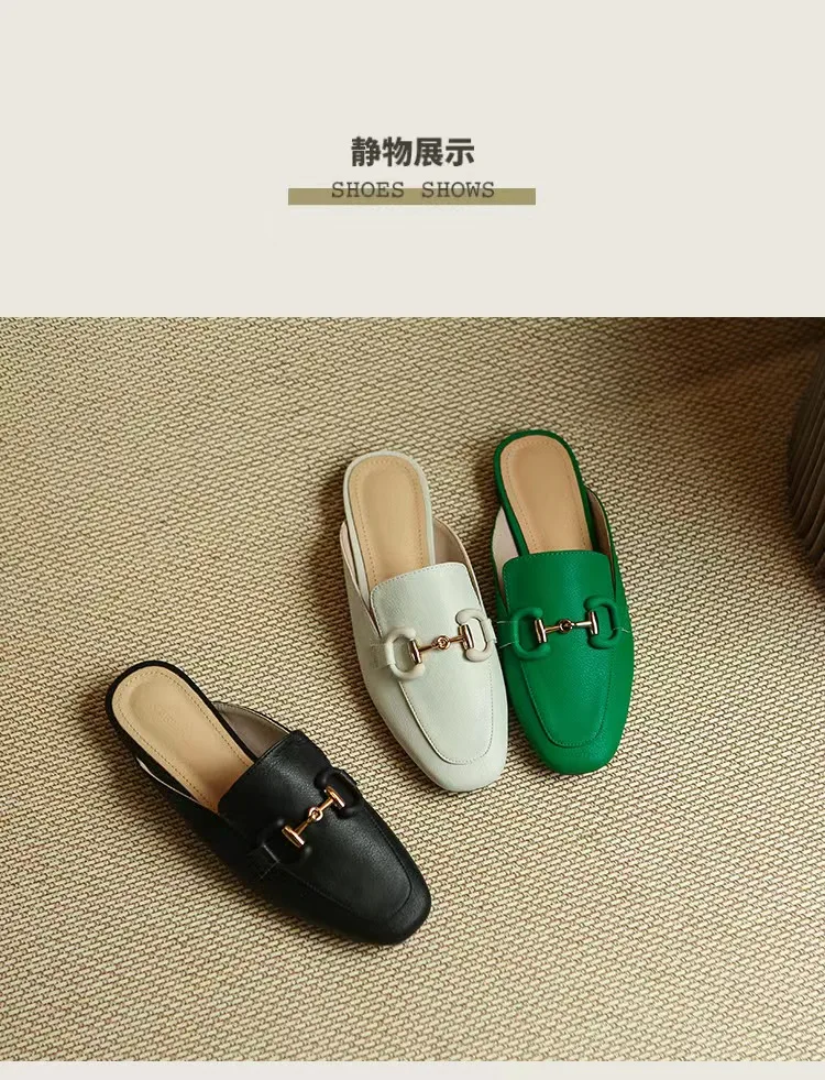 Sheepskin Baotou Back Empty Women's-sandals Autumn New Real-leather Pad-feet Beef-Tendon Bottom  Thick Heel-sandals