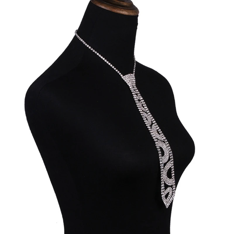 

Women Glitter Faux Crystal for Rhinestone Neck Tie Luxury Diamond Necklace Collar with Adjustable Chain Jewelry Accessor