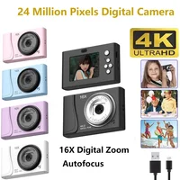 4K Digital Camera Retro CCD 24 Million Pixels Camcorder 16x Zoom Compact Cameras Auto Focus for Kids Adult Beginners Photograph