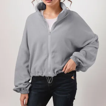 Autumn Winter New Fashion Zipper Stand Neck Fleece Jacket Women's Sweatshirt Sports Coat Fleece-lined Warm Casual Loose Hoodies 2