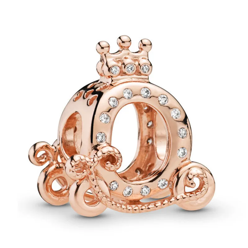 Genuine 925 Sterling Silver Beads Rose Shining Crown Carriage Charm Fit Pan Women Bracciale E Collana Gioielli Fai Da Te