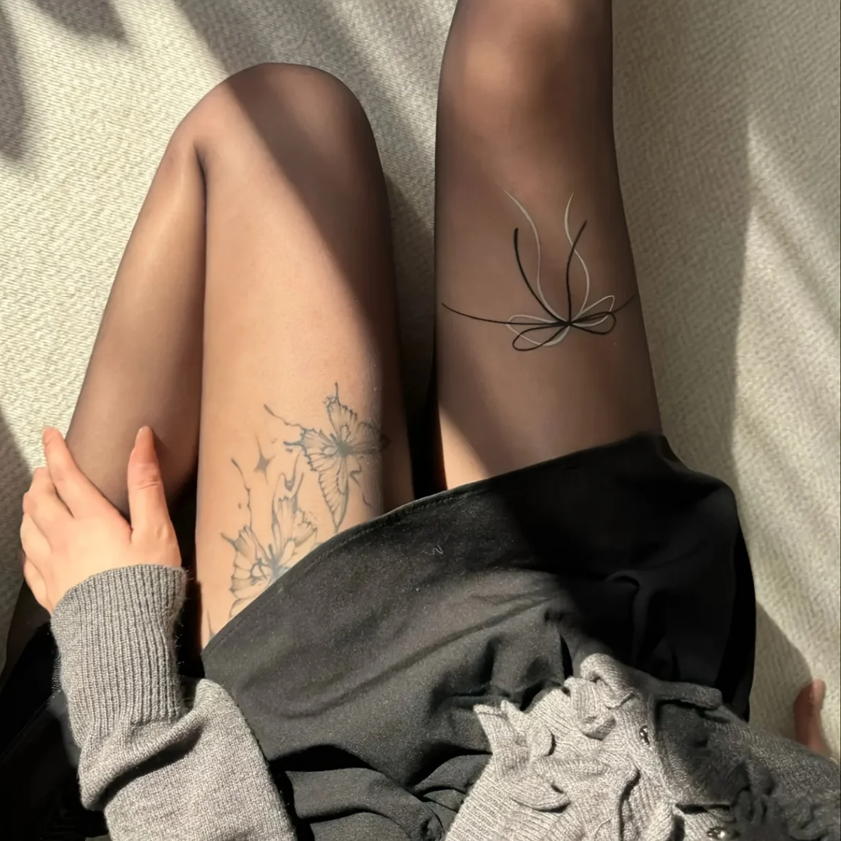 Sexy schwarze Spitze ultradünne Strümpfe Damen Vintage Tattoo Print Strumpfhosen Frühling dünnes Modell schwarze Seidenstrümpfe unten – Detail 4