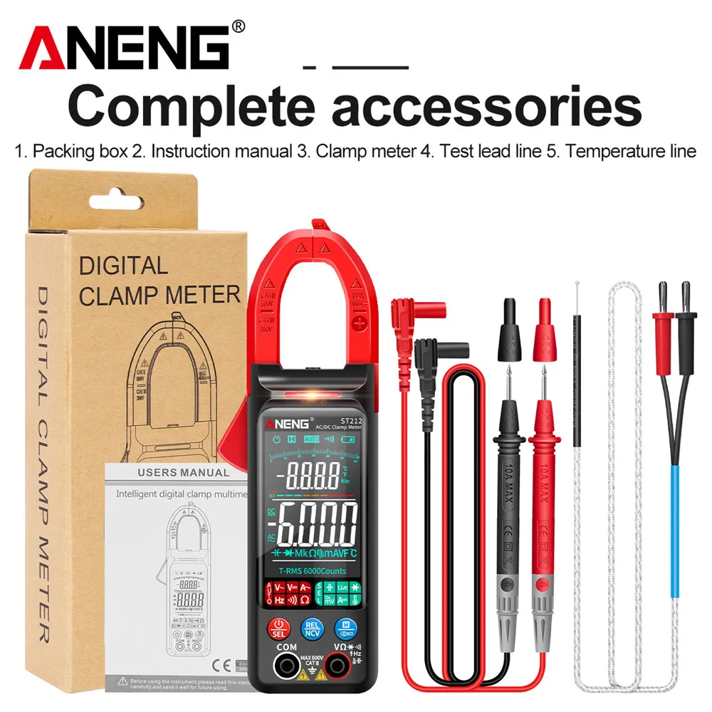 plastic caliper ANENG ST212 Digital Clamp Meter 6000 Counts DC/AC Current 400A Amp Multimeter Large Color Screen Voltage Tester Car Hz NCV Ohm plastic tape measure Measurement & Analysis Tools