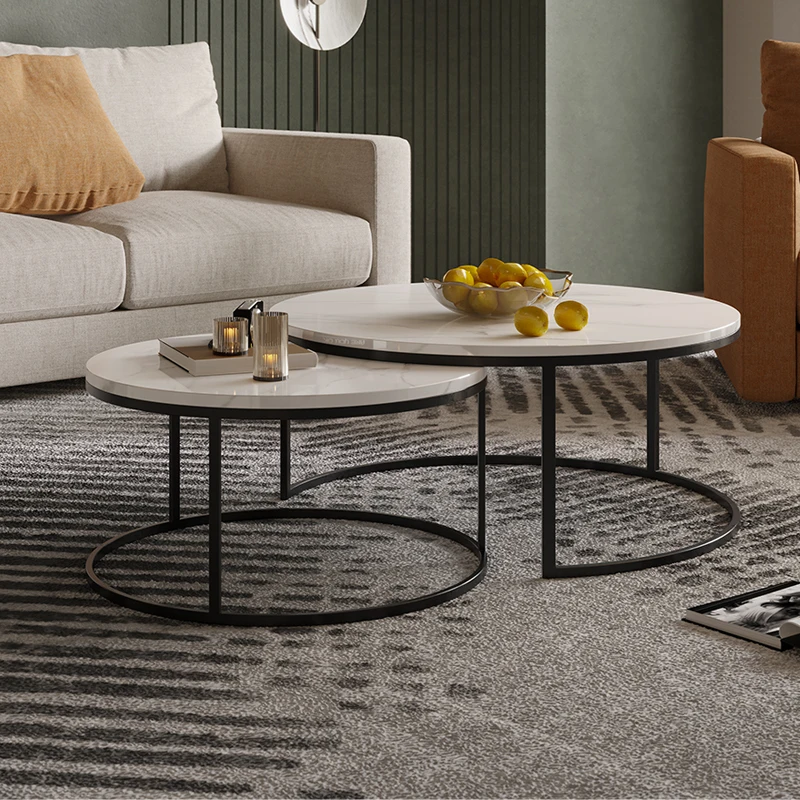 

Nordic minimalist modern simple rock slab Italian light luxury small apartment living room household round table combination